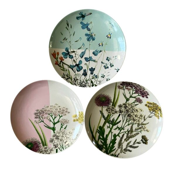 Set of 3 Bloomingville Floral Botanical 8.25" Appetizer Salad Plates - Picture 1 of 16